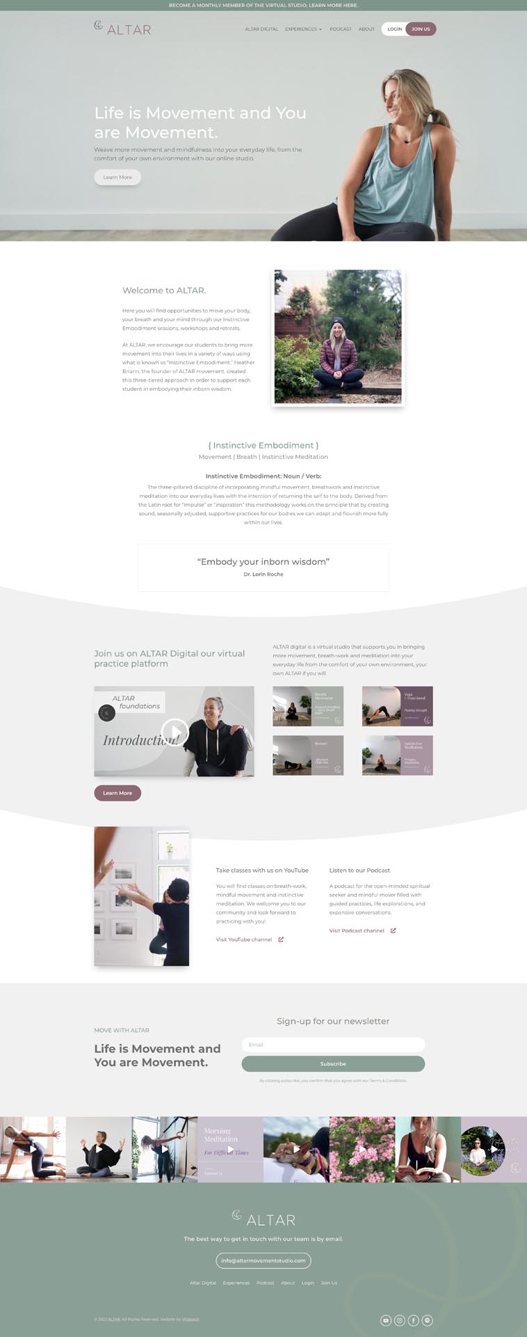 Digital Marketing brand web design services for ALTAR movement Studio