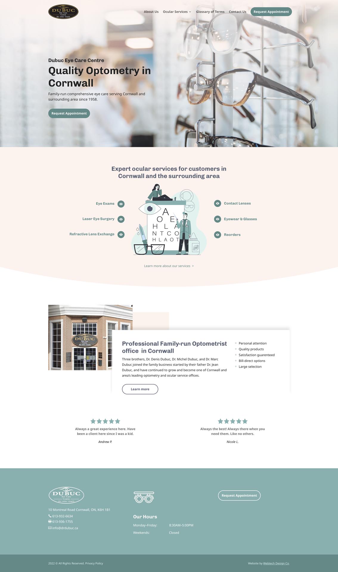 Web design services for small business in Cornwall for Dubuc Eye Care