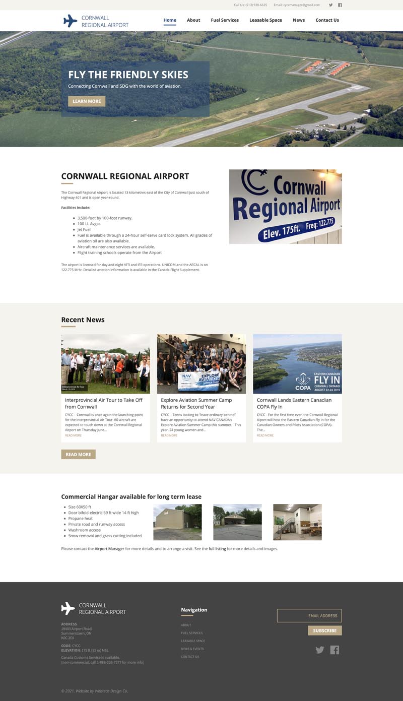 Not-For-Profit association web design services for Cornwall Regional Airport