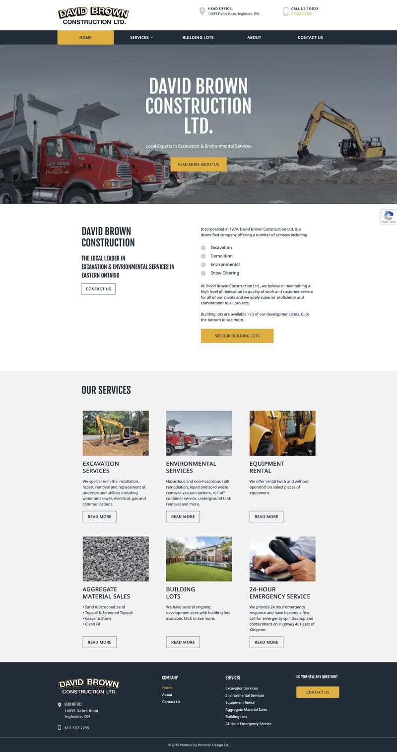 Construction company web design in Ingleside Ontario for David Brown Construction