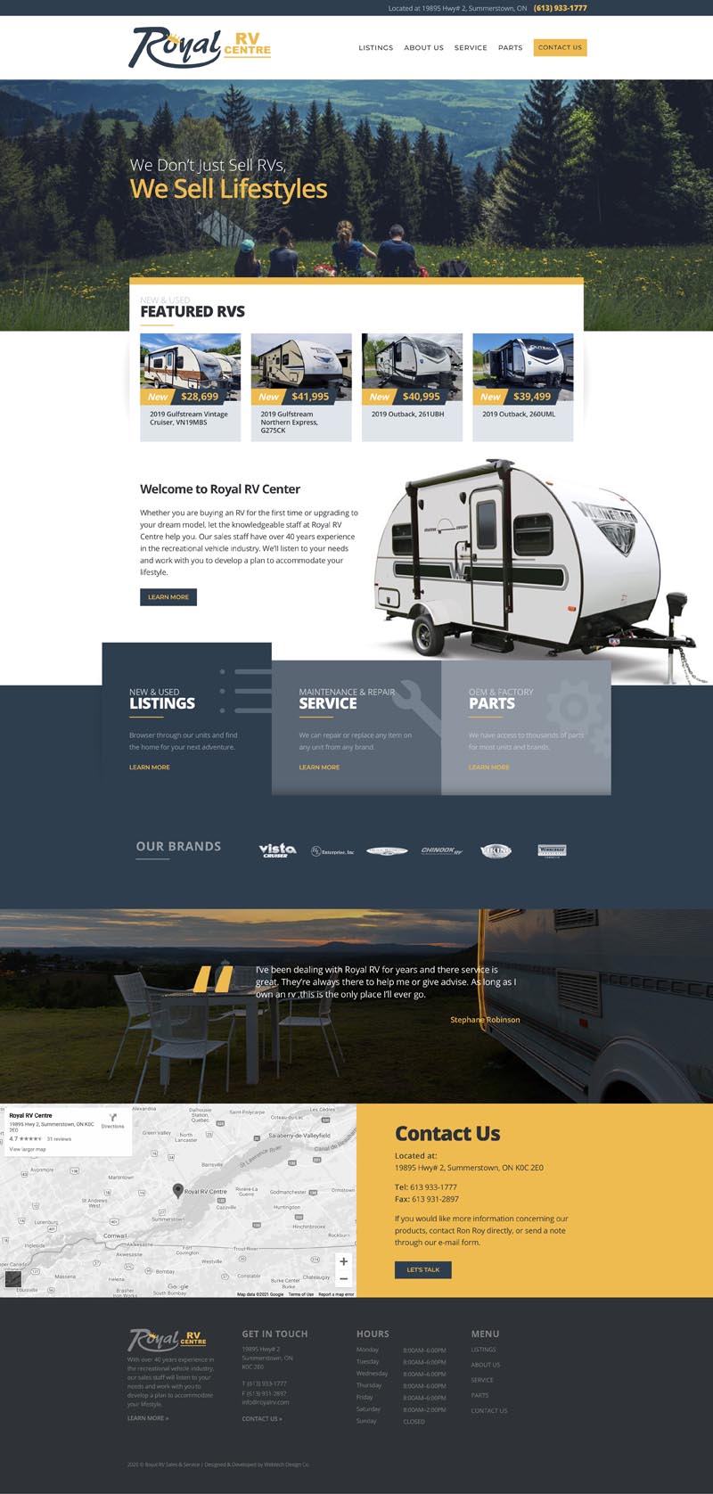 Cornwall web design for Royal RV website