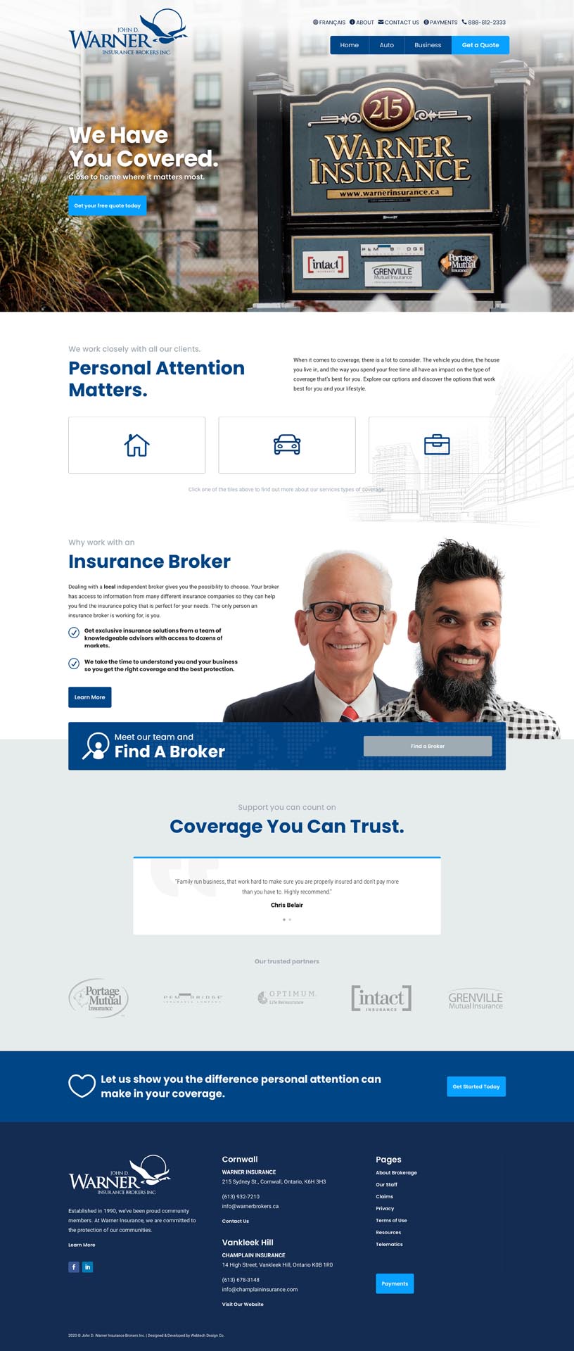 Small Business website design services portfolio item for Warner Insurance Agency